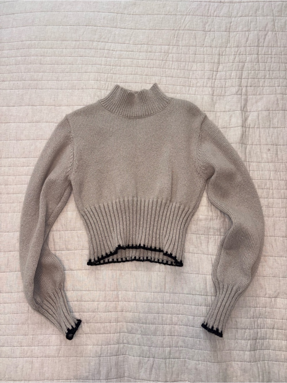 Amazon Taupe Cropped Cowl Sweater with Black Trim